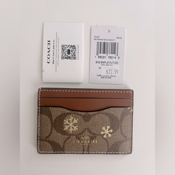 Coach Card Case In Signature Canvas With Snowflake Print - Picture 2 of 4